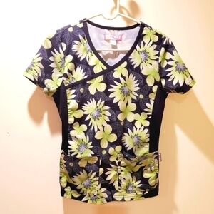 Koi women's floral print scrub top size S